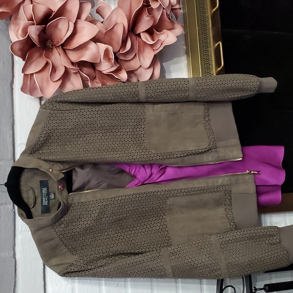 Kenneth Cole Perforated Suede Bomber Jacket Size Medium